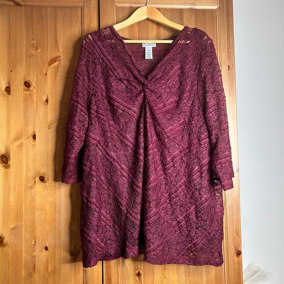 Catherines Lace V-Neck Blouse Women’s 1X Burgundy Fairy Grunge Whimsigoth Boho - Picture 1 of 6